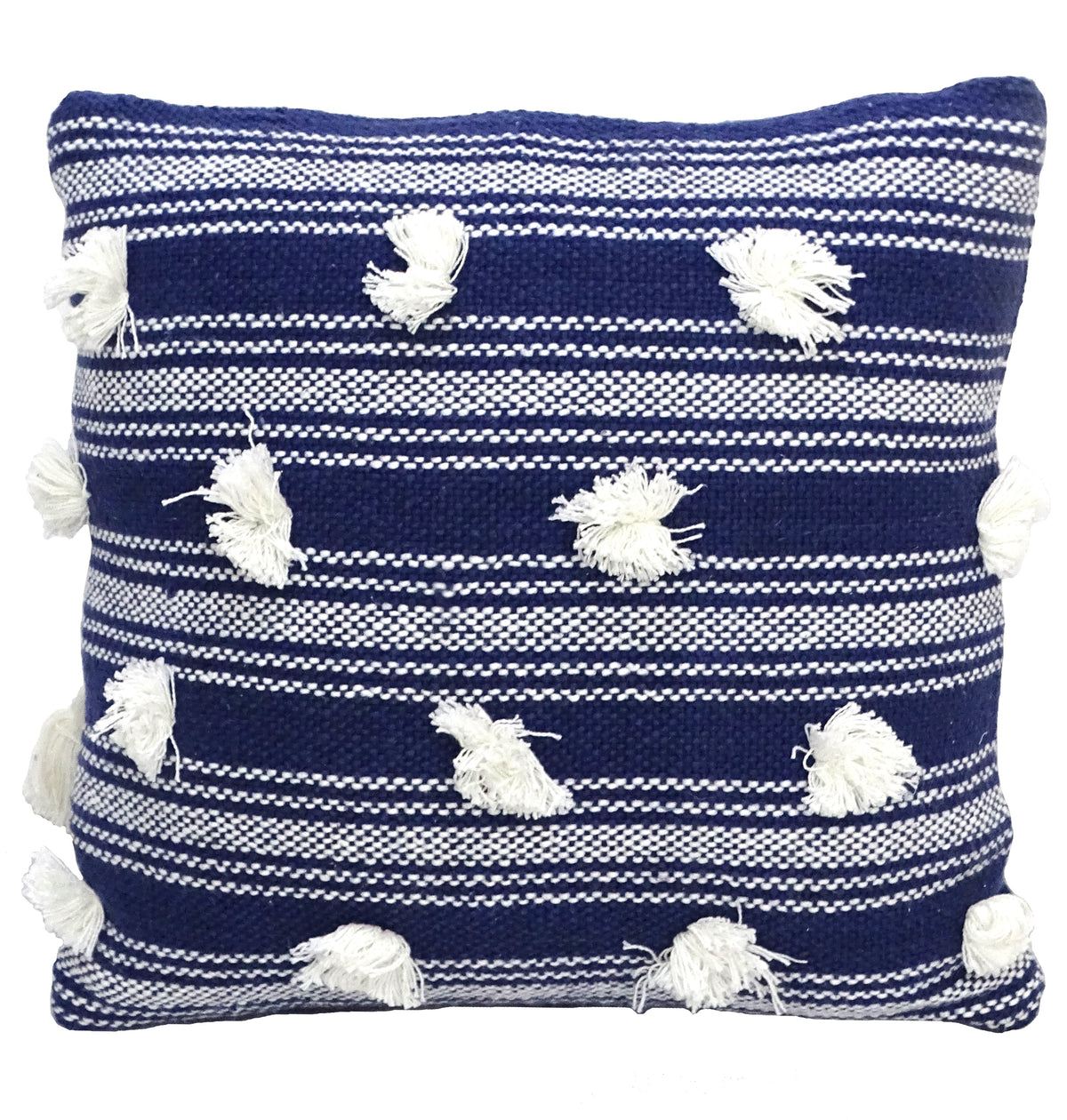 Blue Decorative Throw Pillow with Pom Pom