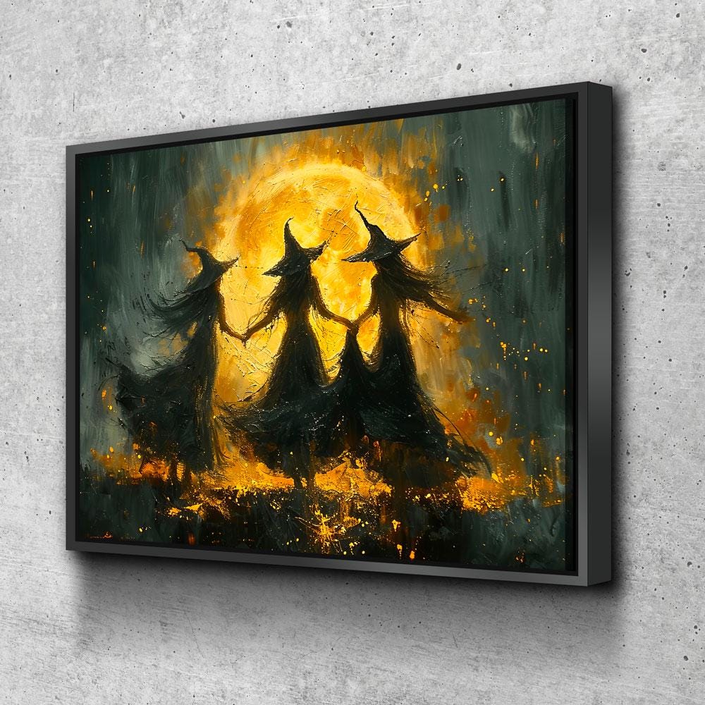 Witches Dancing Around the Fire Canvas Wall Art