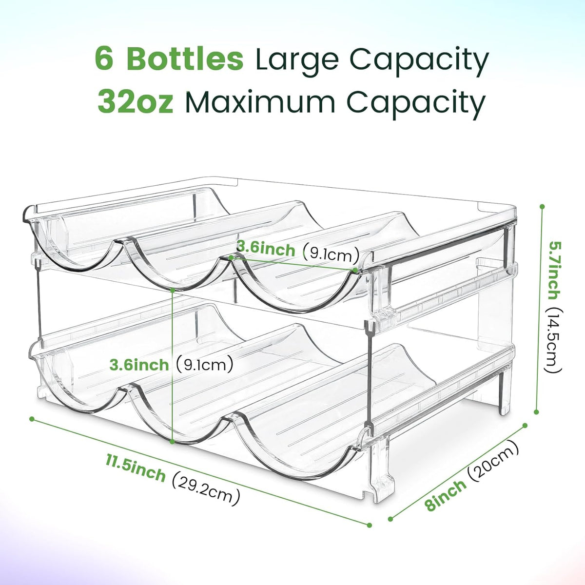 Stackable Water Bottle Organizer for Cabinet — 2-Pack Clear Rack for Pantry & Fridge