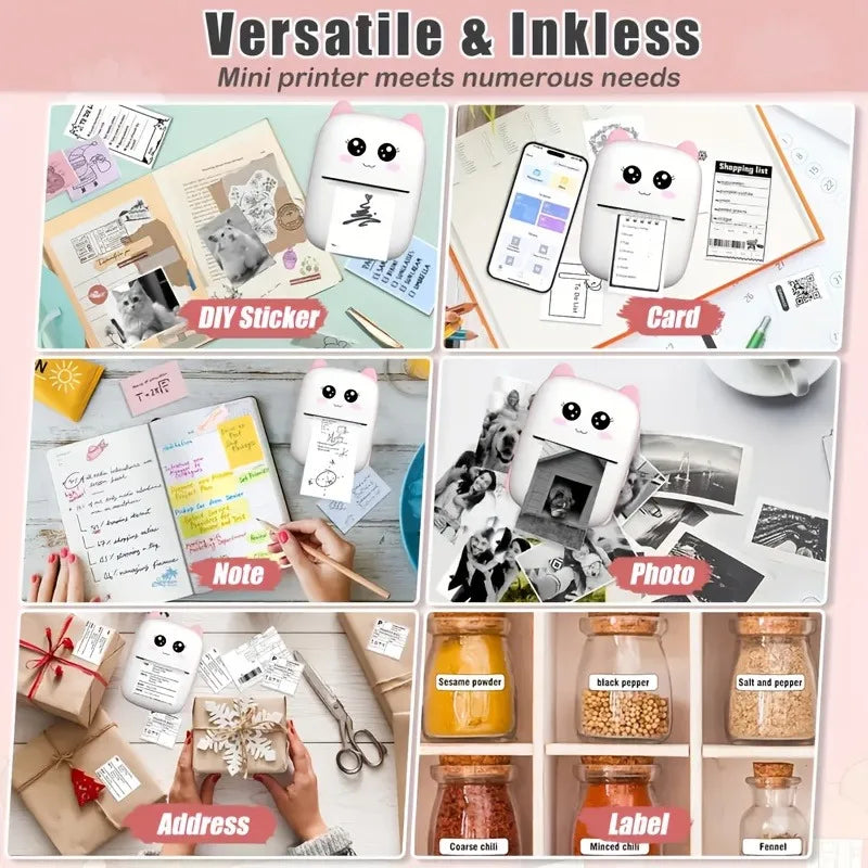 Mini Portable Thermal Printer — Instant Print for Photos, Labels & Notes, Wireless, USB Charging