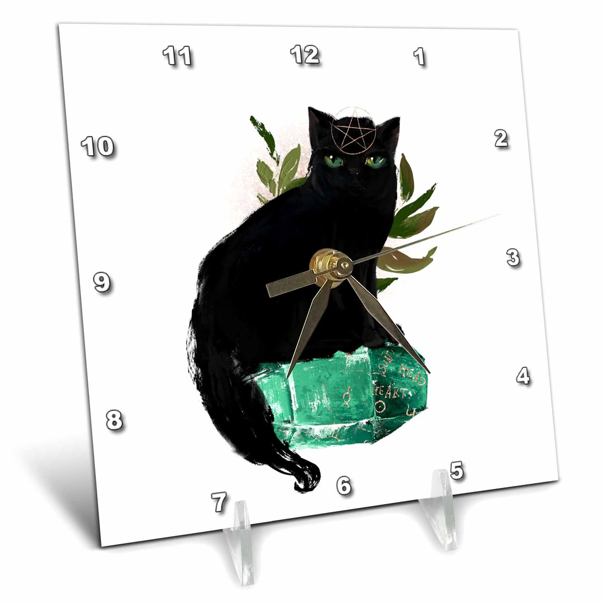 3dRose Cassie Peters Witchy Decor - Black Cat Witchy - Desk Clocks (dc_354245)