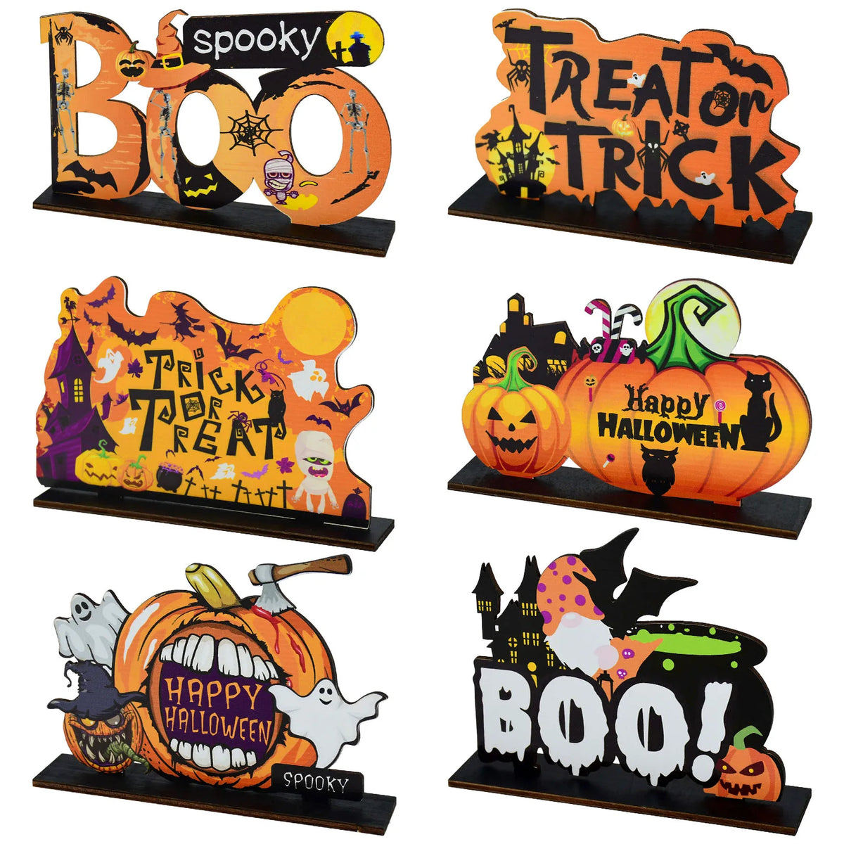 Halloween Wooden Pendant Ornaments — Pumpkin, Ghost & Trick-or-Treat Door & Party Decor