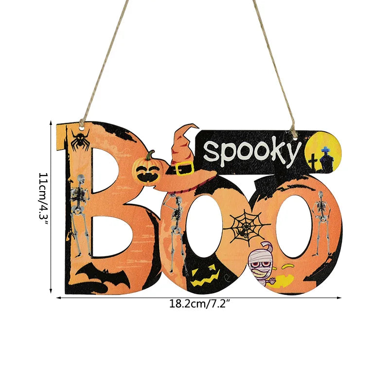 Halloween Wooden Pendant Ornaments — Pumpkin, Ghost & Trick-or-Treat Door & Party Decor
