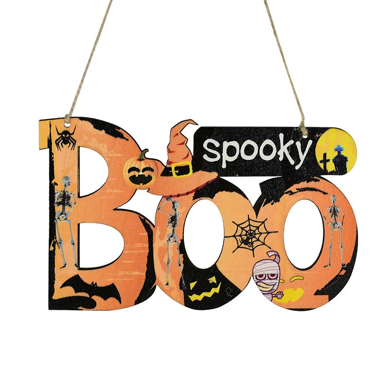 Halloween Wooden Pendant Ornaments — Pumpkin, Ghost & Trick-or-Treat Door & Party Decor