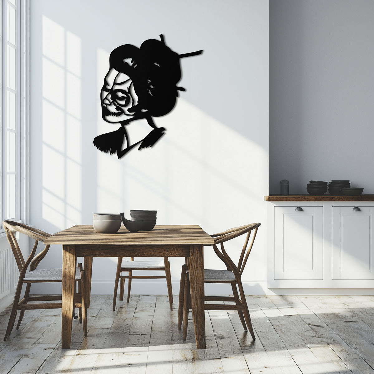 Geisha Skull Fusion Metal Wall Art – Japanese Gothic Home Decor- KAF575