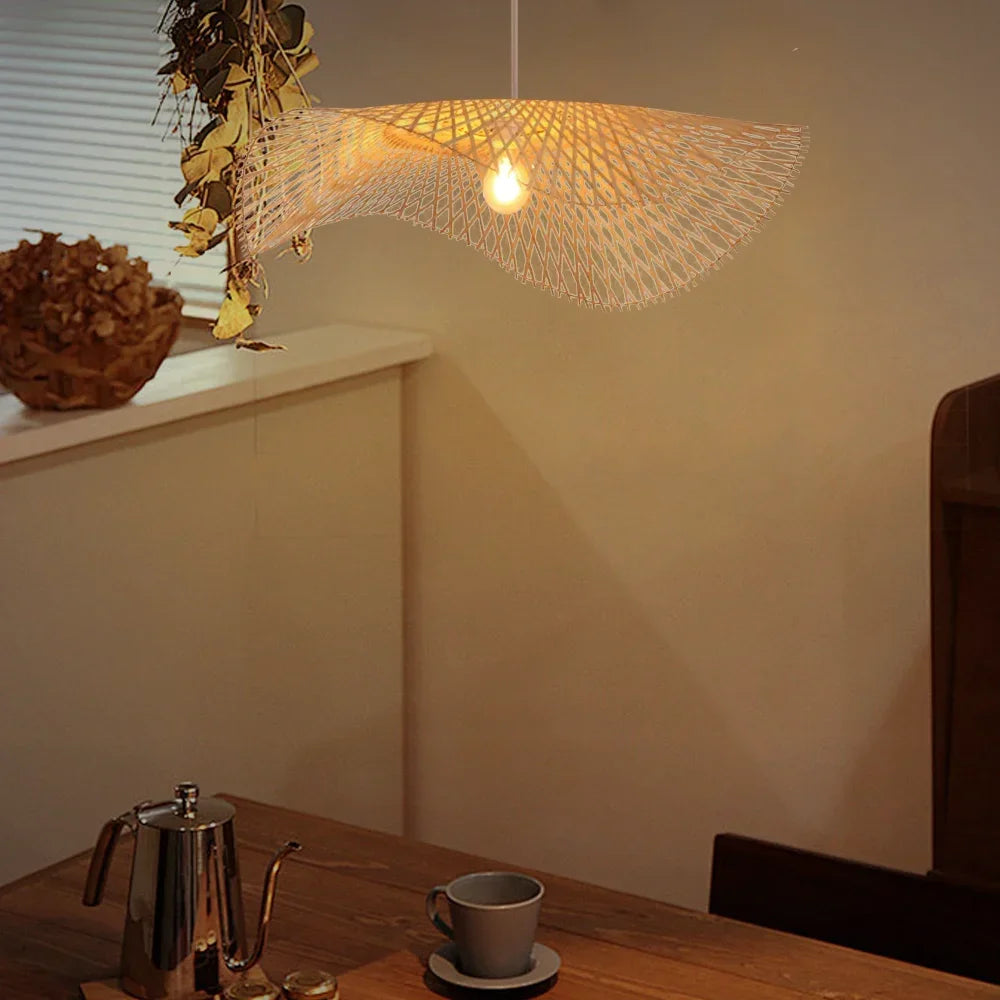 Handmade Bamboo Rattan Pendant Chandelier — Boho Vintage Ceiling Lamp