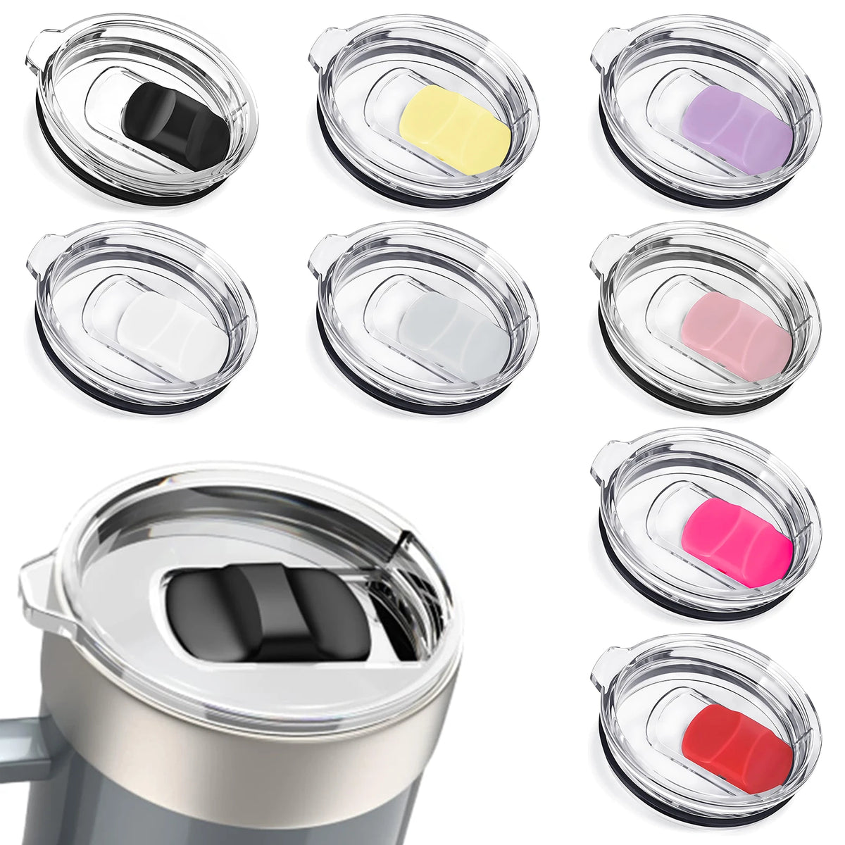2Pcs 30oz /20oz Tumbler Lids, Travel Spill Proof Cup Lids Covers with Magnetic Slider Switch, BPA Free