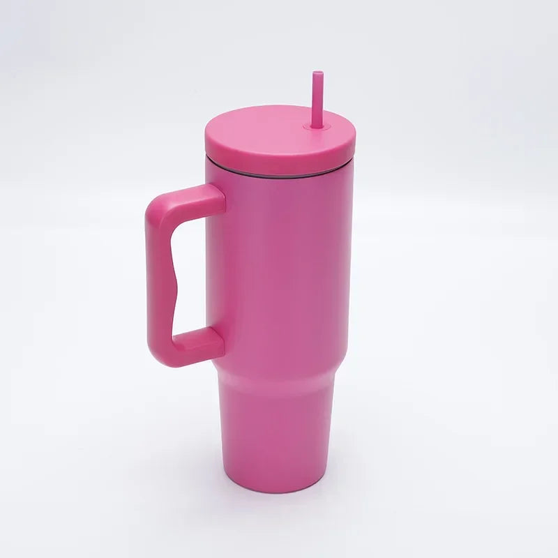 1pc 1200ml Leakproof 40oz Stainless Steel Tumbler with Handle and Straw Perfect for Outdoor Activities, Hiking, Running, Cycling