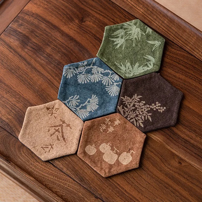 Vintage Embroidery Tea Coasters — Insulated Cup Holders for Tea Accessories