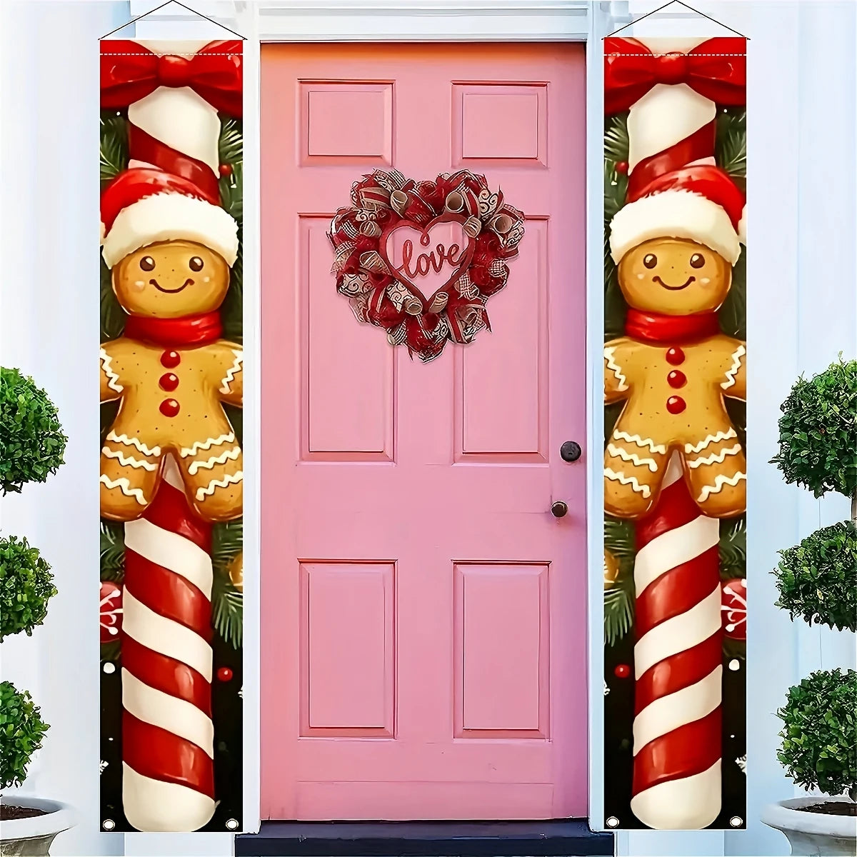 Merry Christmas Polyester Door Banner — Holiday Entryway & Party Decoration