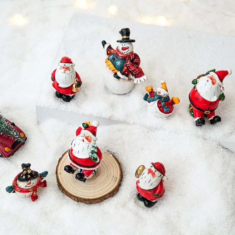 Christmas Resin Santa & Snowman Desktop Figurine – Holiday Décor & Photography Prop