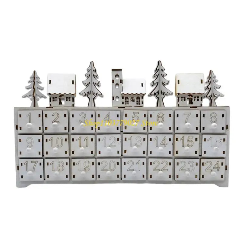 24-Day Christmas Countdown Advent Calendar with LED Lights — Wooden Snowman Decor
