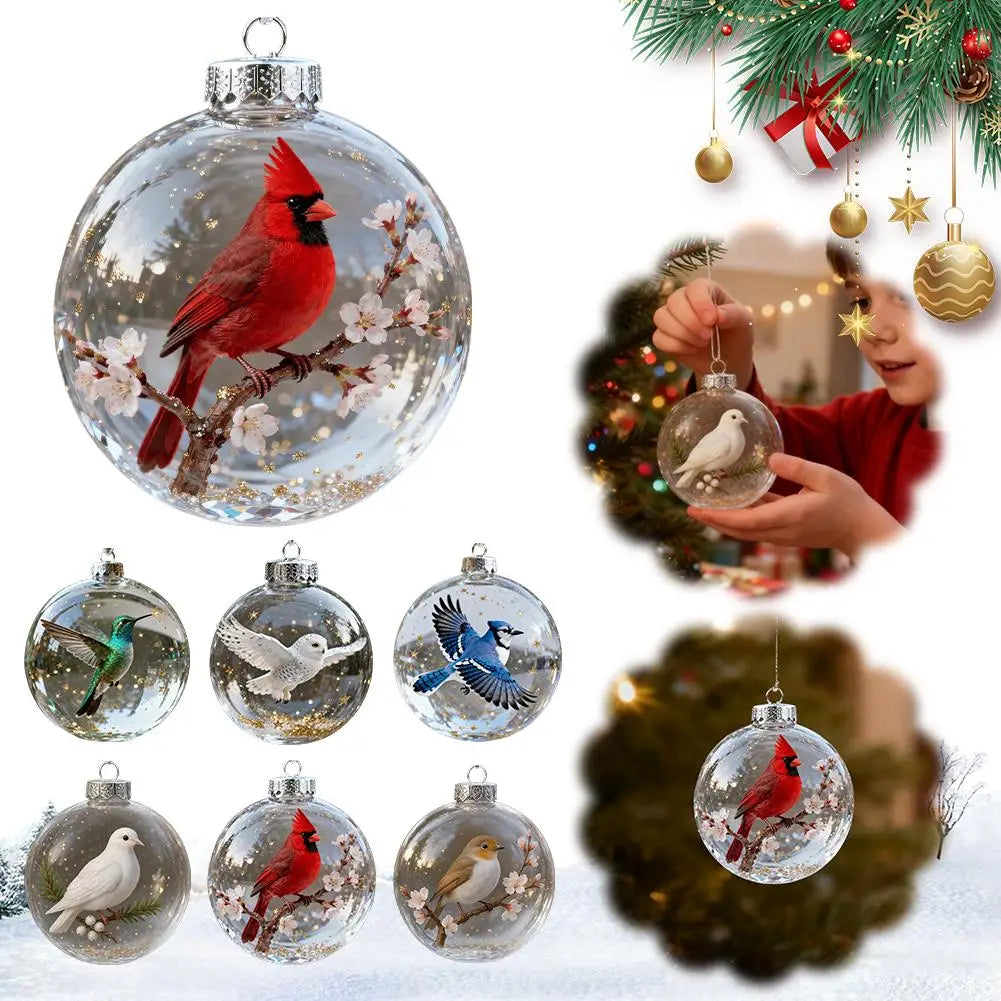 Crystal Clear Cardinal Bird Ball Ornament — 3D Nature Holiday Tree Decor