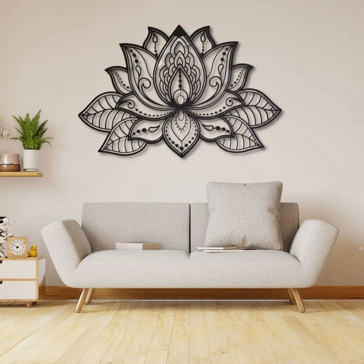 Lotus Flower Mandala Metal Wall Art — Large Black Home Decor