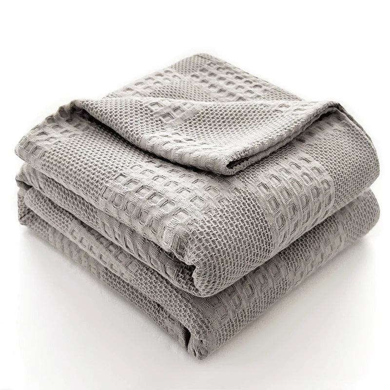 100% Cotton Waffle Throw Blanket — All-Season Sofa & Bed Cover