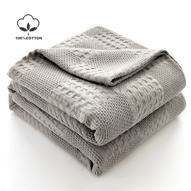 100% Cotton Waffle Throw Blanket — All-Season Sofa & Bed Cover