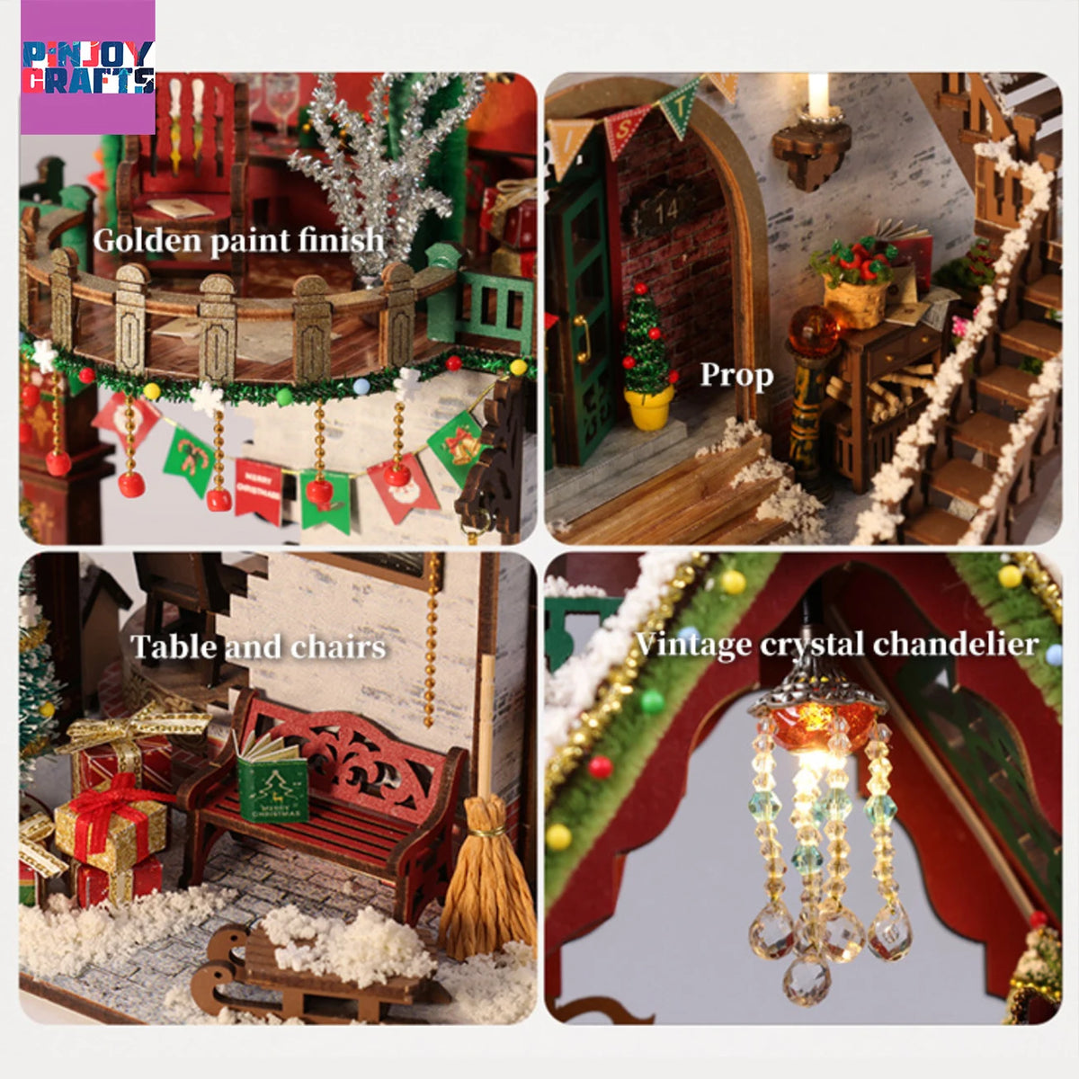 Christmas Snow Scene Wooden DIY Miniature House Kit – LED 3D Puzzle & Creative Holiday Gift