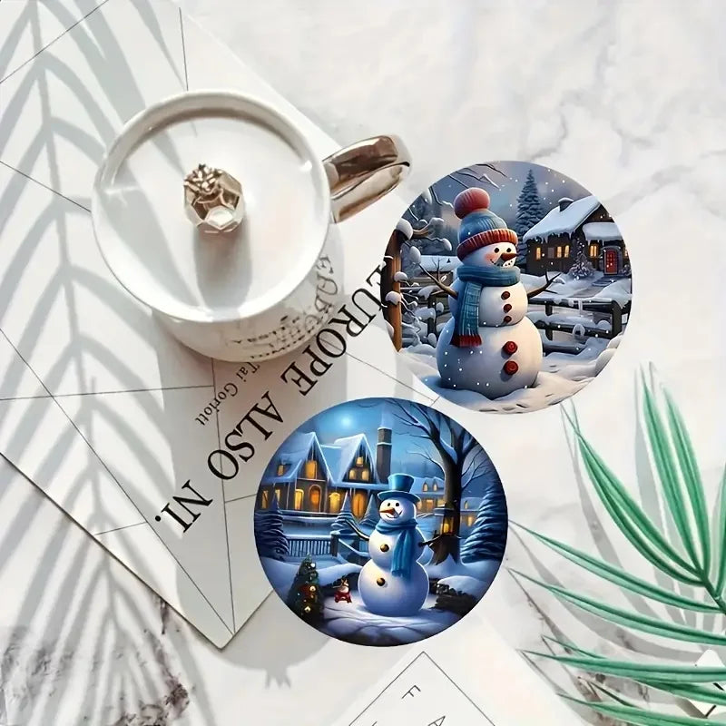Christmas Wooden Coasters — Set of 8 Anti-Slip Festive Cup Mats for Bar & Home