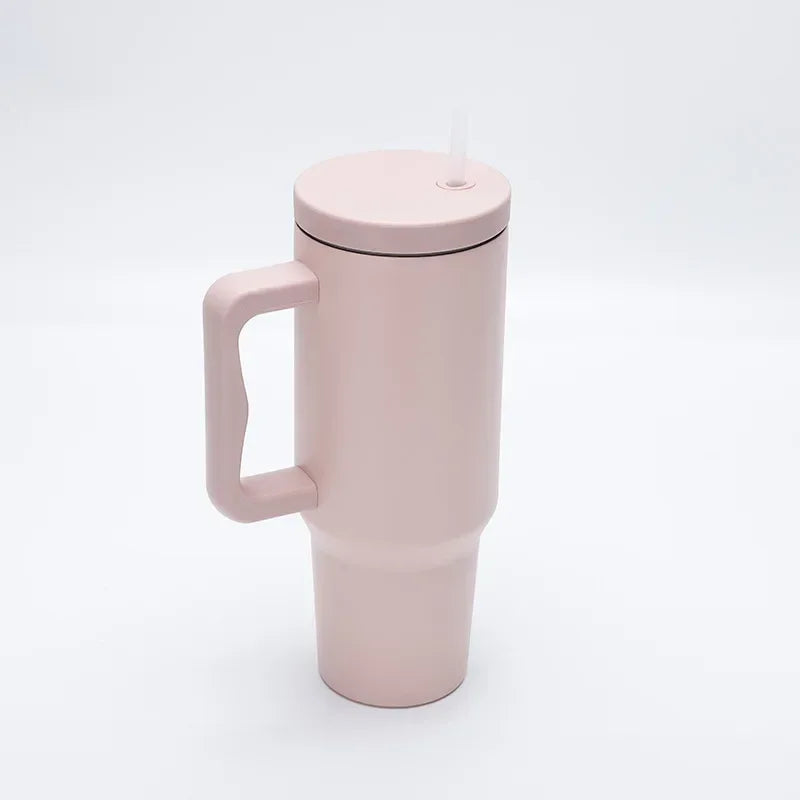 1pc 1200ml Leakproof 40oz Stainless Steel Tumbler with Handle and Straw Perfect for Outdoor Activities, Hiking, Running, Cycling