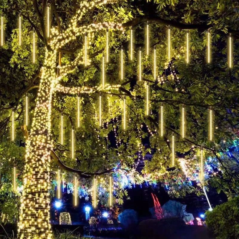 Christmas Meteor Shower LED String Lights — Indoor & Outdoor Rain Drop Lights