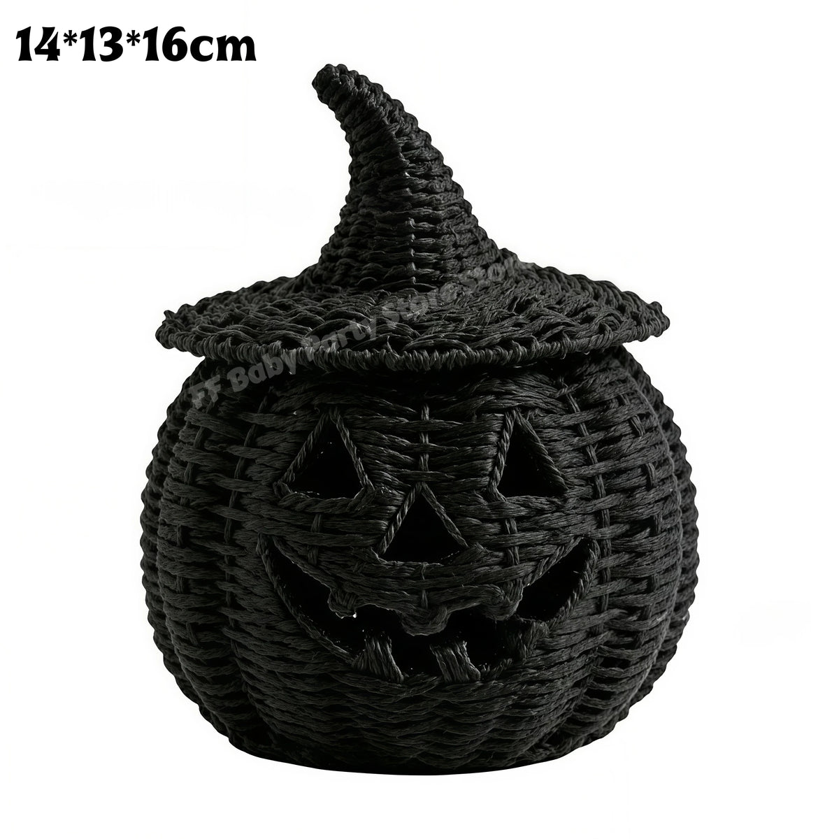 Hand-Woven Wicker Pumpkin Lantern with Witch Hat — Halloween Candle Holder & Fall Decor