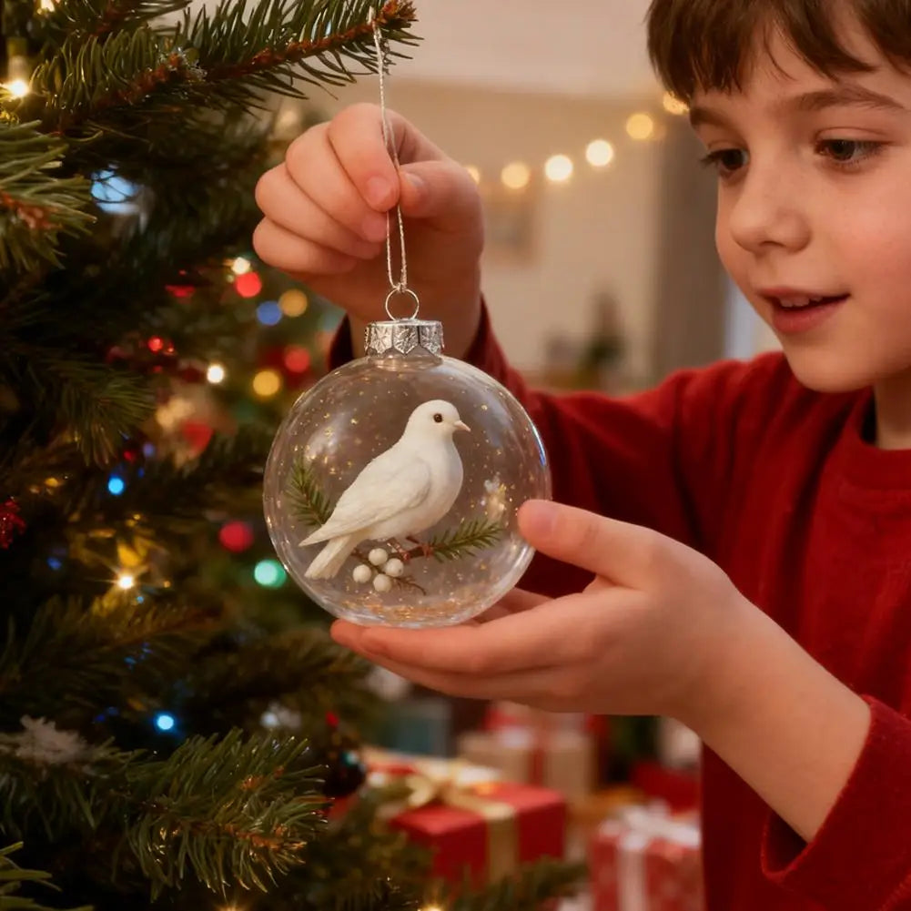 Crystal Clear Cardinal Bird Ball Ornament — 3D Nature Holiday Tree Decor