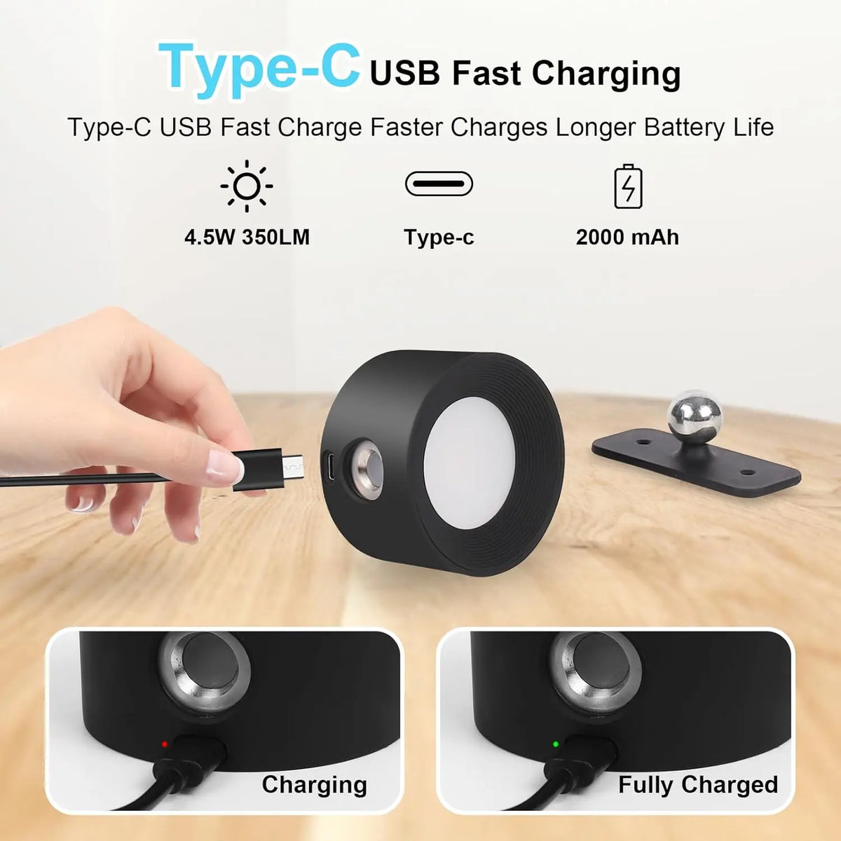 RGB LED Wall Sconce — Battery USB Rechargeable, Touch Control, 360° Rotation, 3-Level Brightness