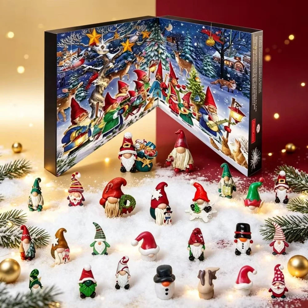 24-Day Christmas Advent Calendar — 24-Piece Resin Figurine Ornament Set