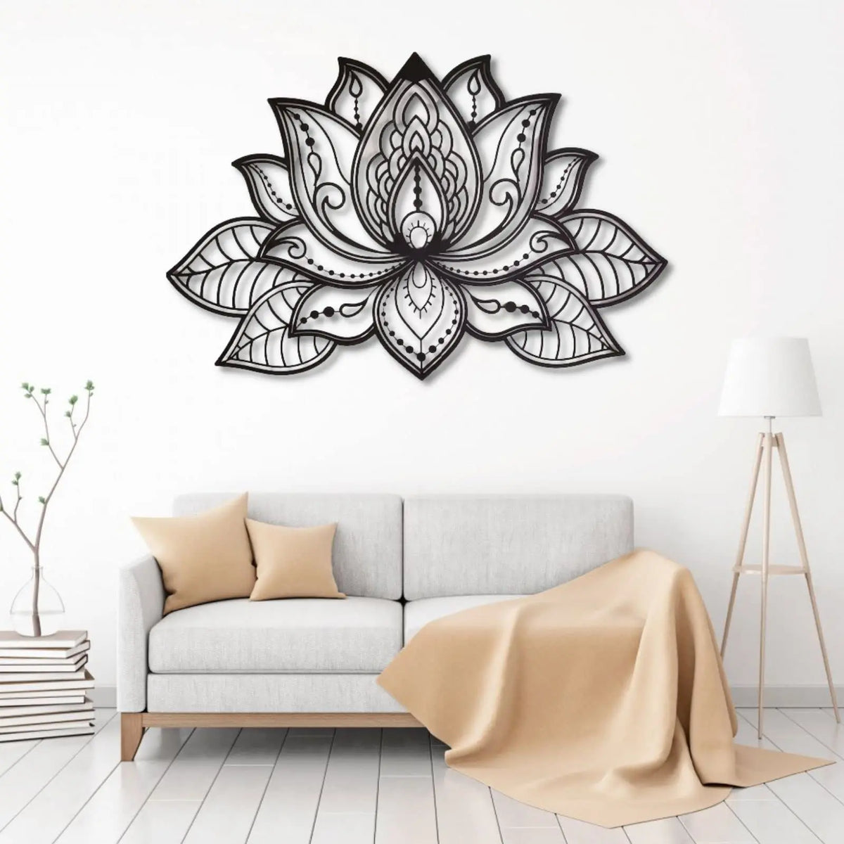 Lotus Flower Mandala Metal Wall Art — Large Black Home Decor