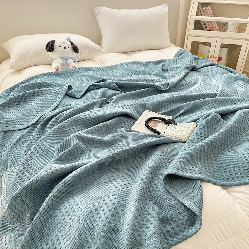 100% Cotton Waffle Throw Blanket — All-Season Sofa & Bed Cover