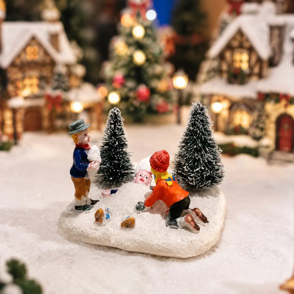 Christmas Village Figurines – Hand-Painted Resin Kids & Santa Scene Accessories