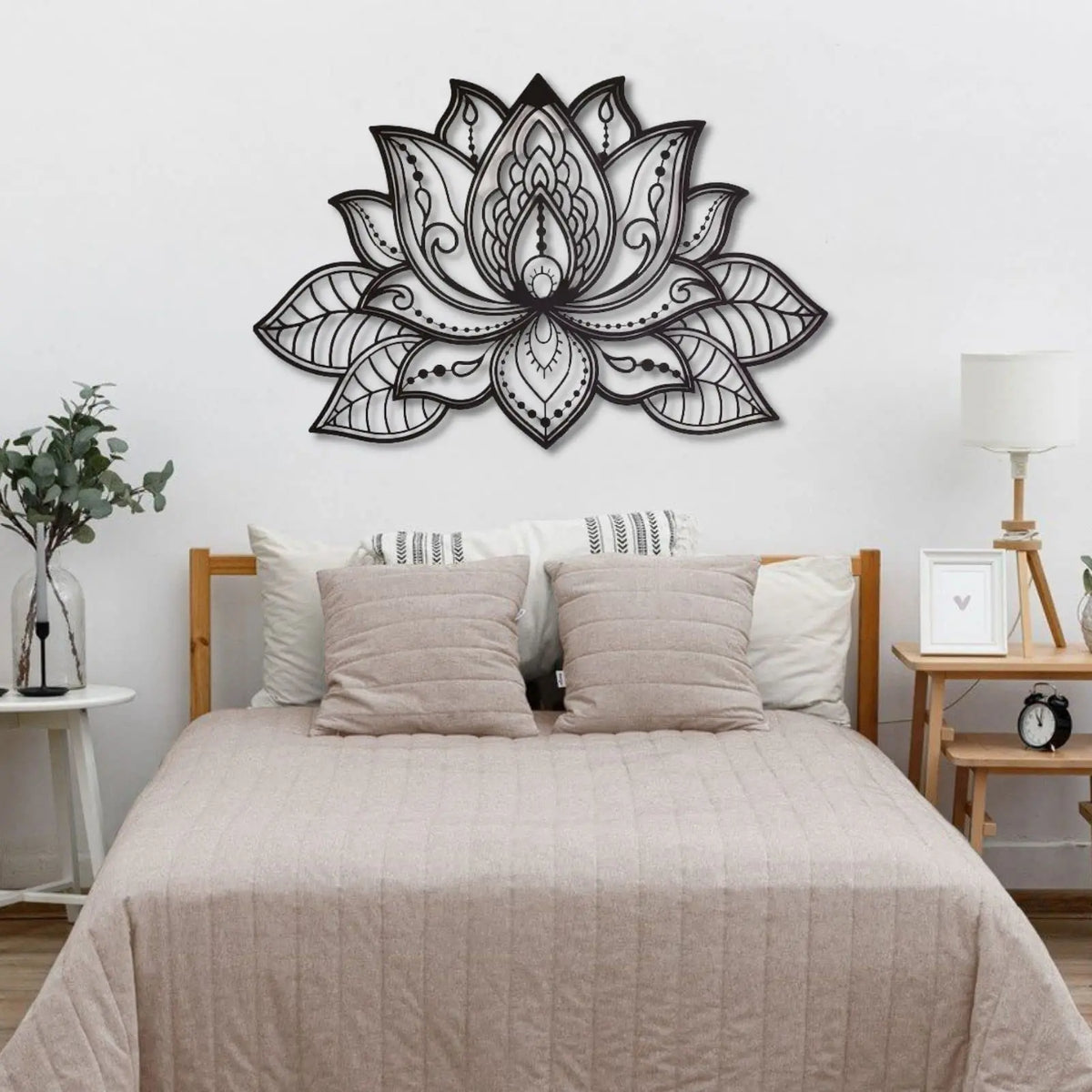 Lotus Flower Mandala Metal Wall Art — Large Black Home Decor