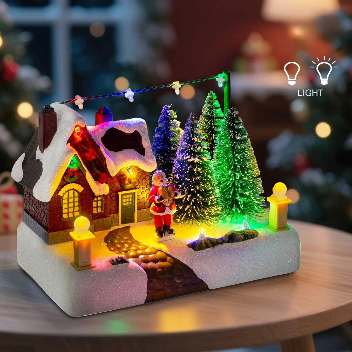 Christmas Village Scene – LED Lighted Collectible Building with Santa, Trees & Snow Décor