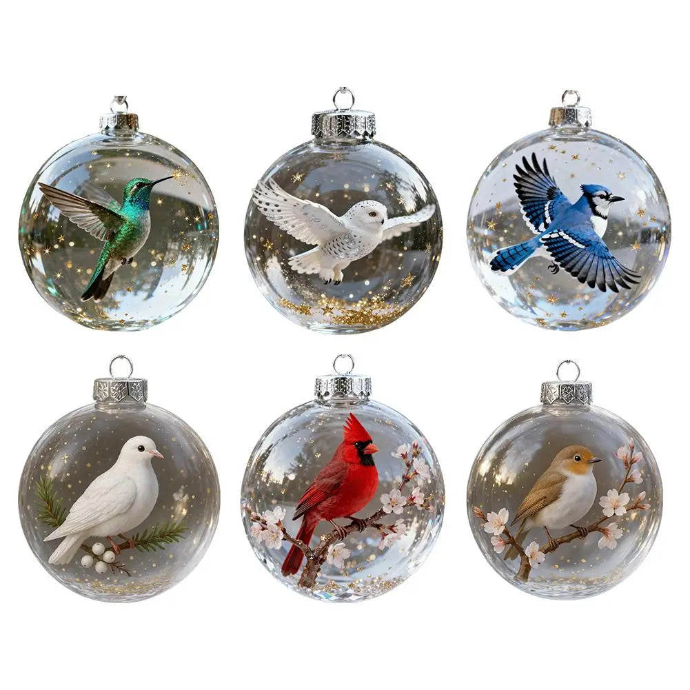 Crystal Clear Cardinal Bird Ball Ornament — 3D Nature Holiday Tree Decor
