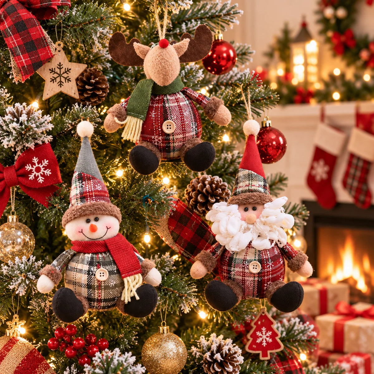 Christmas Plush Dolls – Reindeer, Santa & Snowman Holiday Character Figures