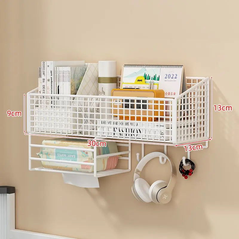 Wall-Mounted Storage Basket Shelf — No-Drill Iron Hanging Organizer