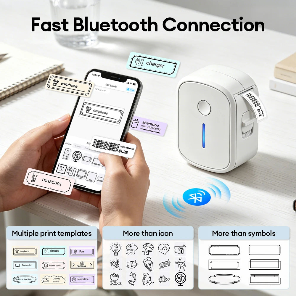 Portable Mini Bluetooth Label Printer — Inkless Self-Adhesive Thermal Sticker Maker