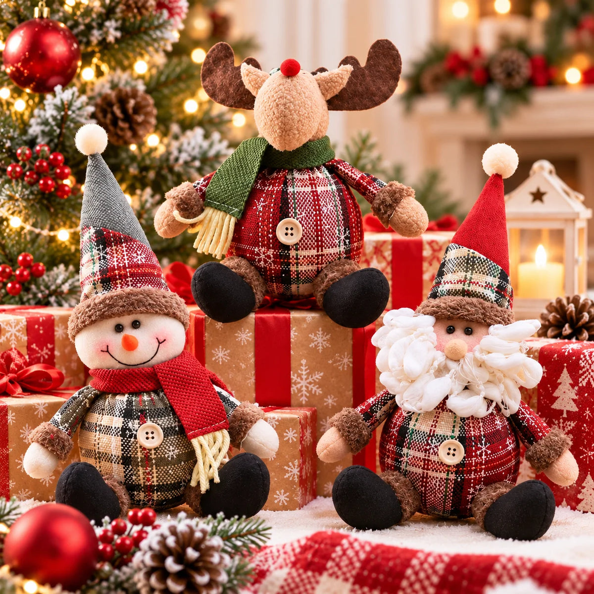 Christmas Plush Dolls – Reindeer, Santa & Snowman Holiday Character Figures