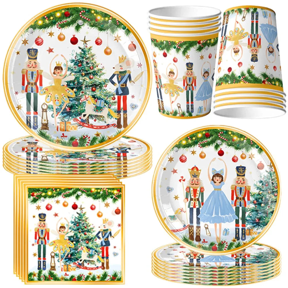 Christmas Nutcracker Theme Festival Party Decor Tableware Disposable Paper Plate Napkin Cup Kids Birthday Party Decor Supplies