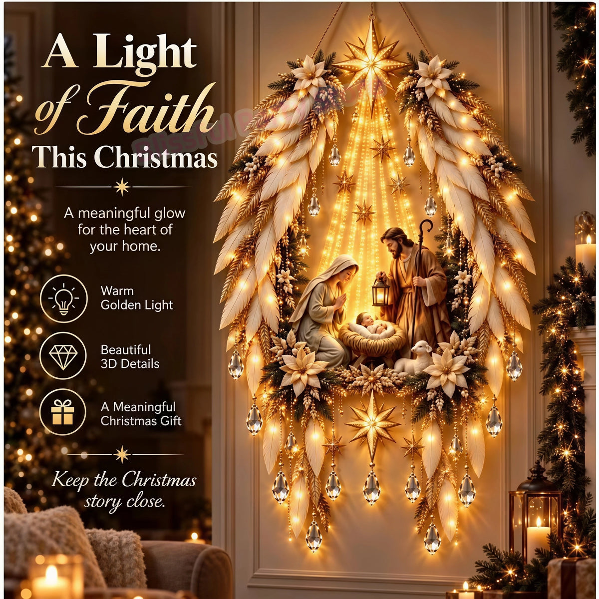 Christmas LED Glowing Wall Hanging Ornament – Lighted Holiday Scene Décor