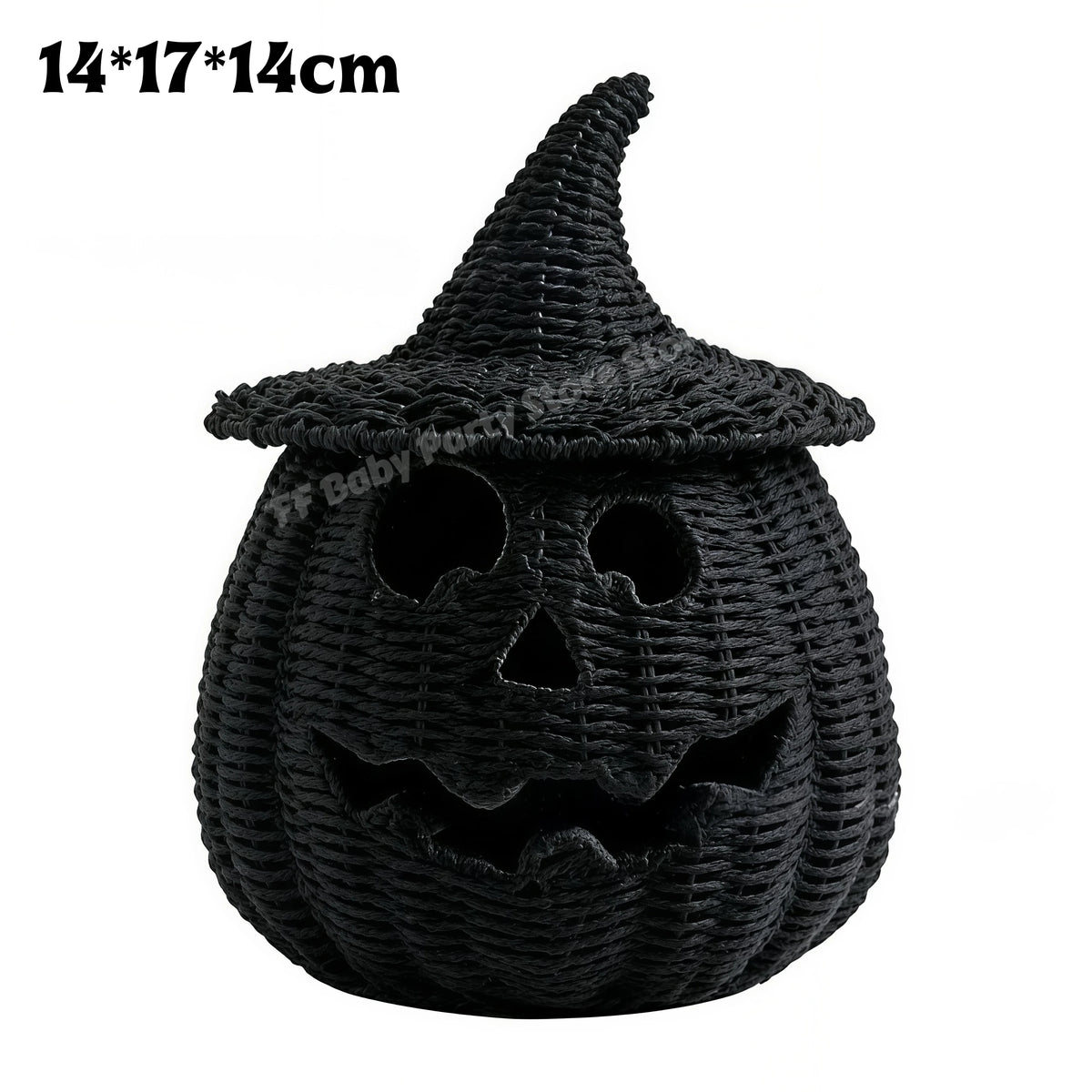 Hand-Woven Wicker Pumpkin Lantern with Witch Hat — Halloween Candle Holder & Fall Decor