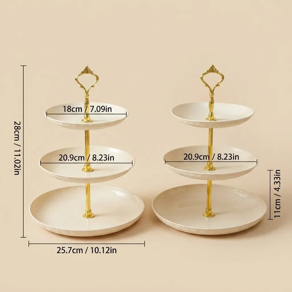 2/3 Tier Serving Tray Cake Stand Reusable Plastic Plates Serving Dishes Dessert Plate Fruit Bowl Snack Dish PET Food Tray Handle