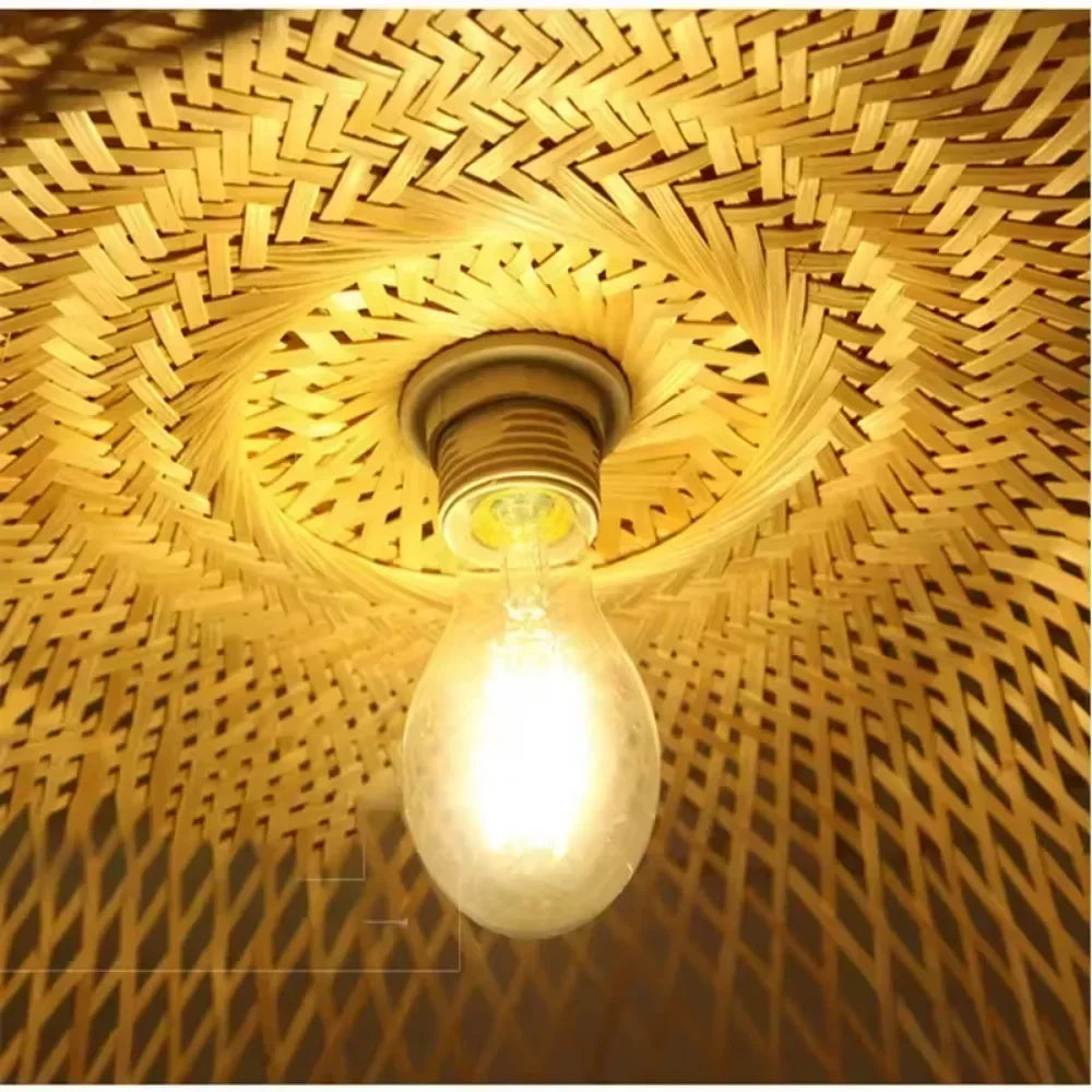 Handmade Bamboo Rattan Pendant Chandelier — Boho Vintage Ceiling Lamp