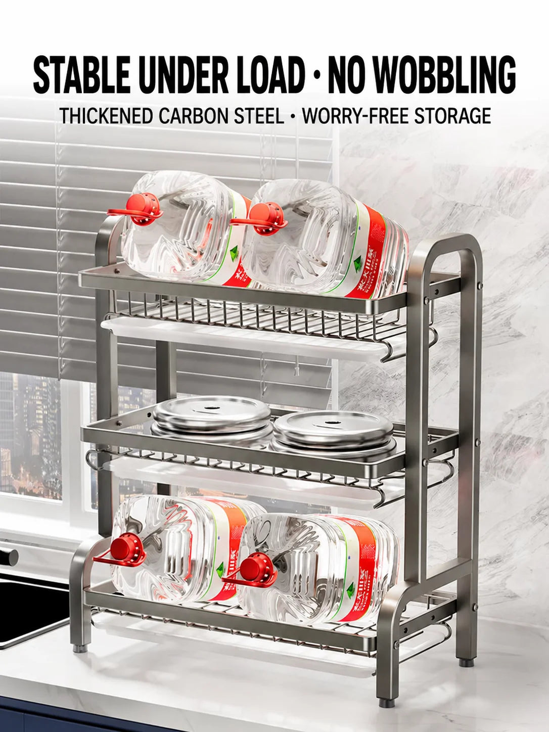 Dish Drying Rack 2 Tier, Dish Rack for Kitchen with Drip Trays, Plate Rack, Knife Holder, Cutlery Basket, Cutting Board Holder