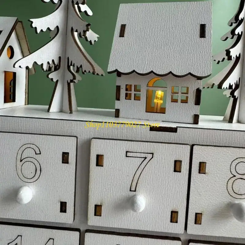 24-Day Christmas Countdown Advent Calendar with LED Lights — Wooden Snowman Decor