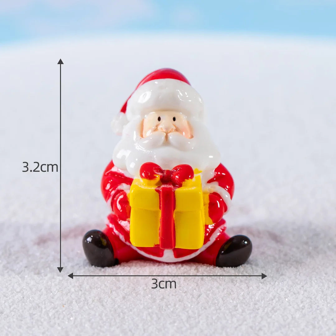 Christmas Resin Miniature Figurines – Santa, Elk & Snowman Holiday Décor Statues