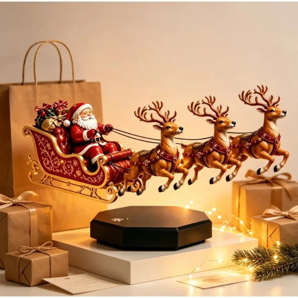 Magnetic Levitation Floating Santa Sleigh Ornament — Rotating Reindeer Holiday Decor