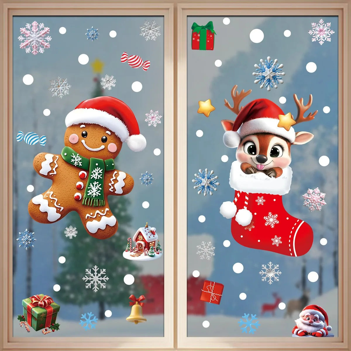 Christmas Window Stickers – Gingerbread Man, Santa, Snowman & Snowflake Decals