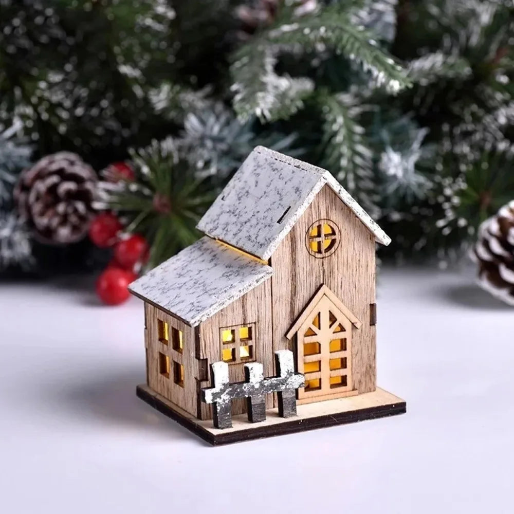 Christmas LED Wooden Cabin Ornament – Glowing Holiday House for Tree & Home Décor