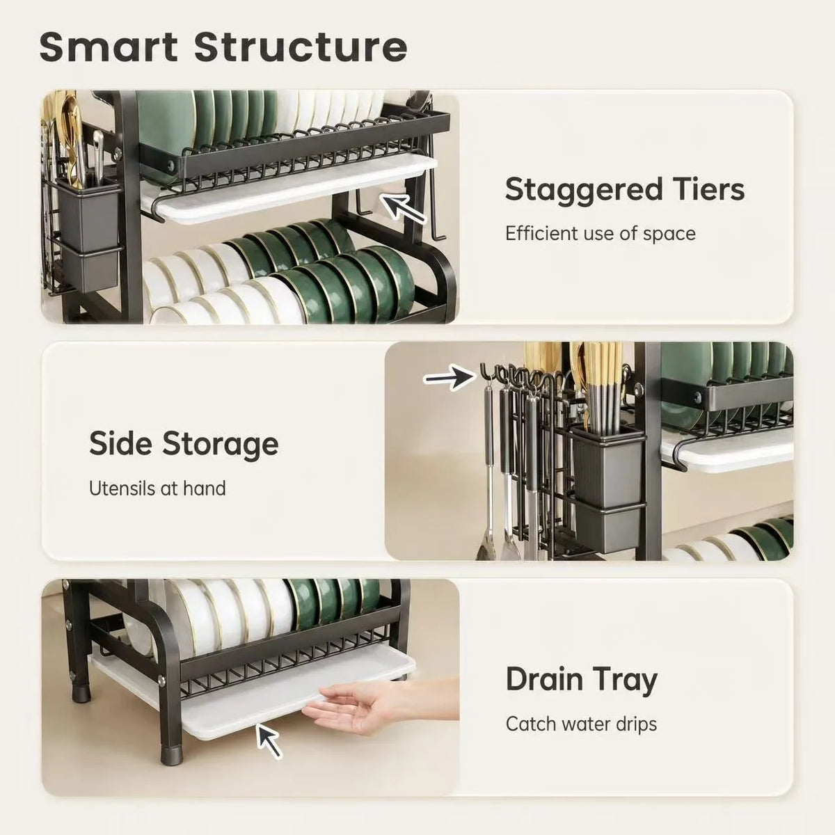 2&3 Tier Kitchen Dish Rack Bowl Plate Holder Counter Storage Organizer
